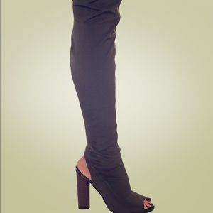 Stretchy Over The Knee Peep Toe Stacked Heel Boots